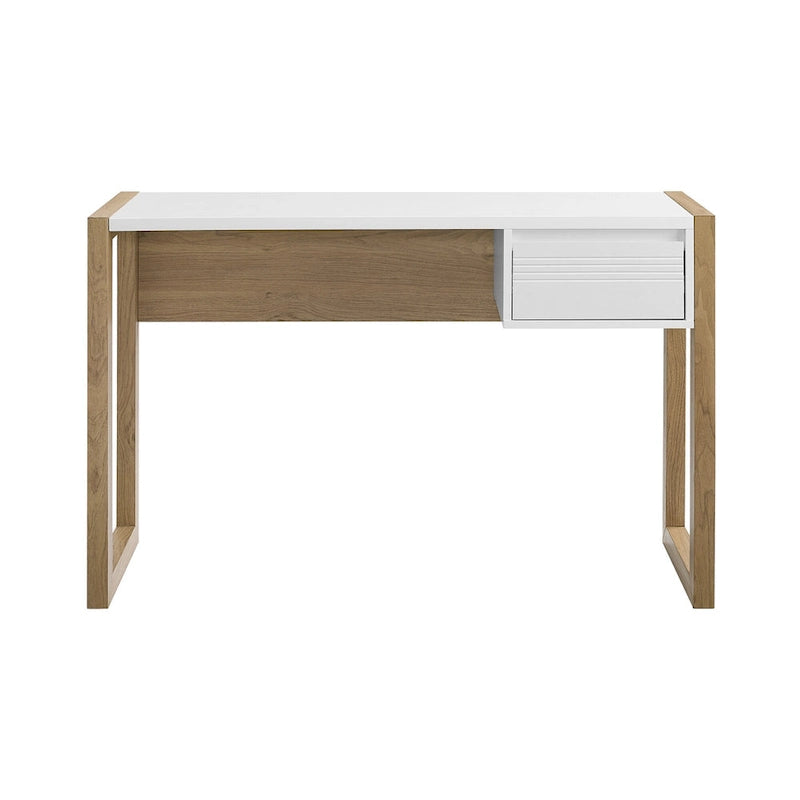 Bureau bicolore de 117 cm, un tiroir de rangement, pieds traîneau, MDF résistant à la déformation, bureau à domicile ou coiffeuse de chambre