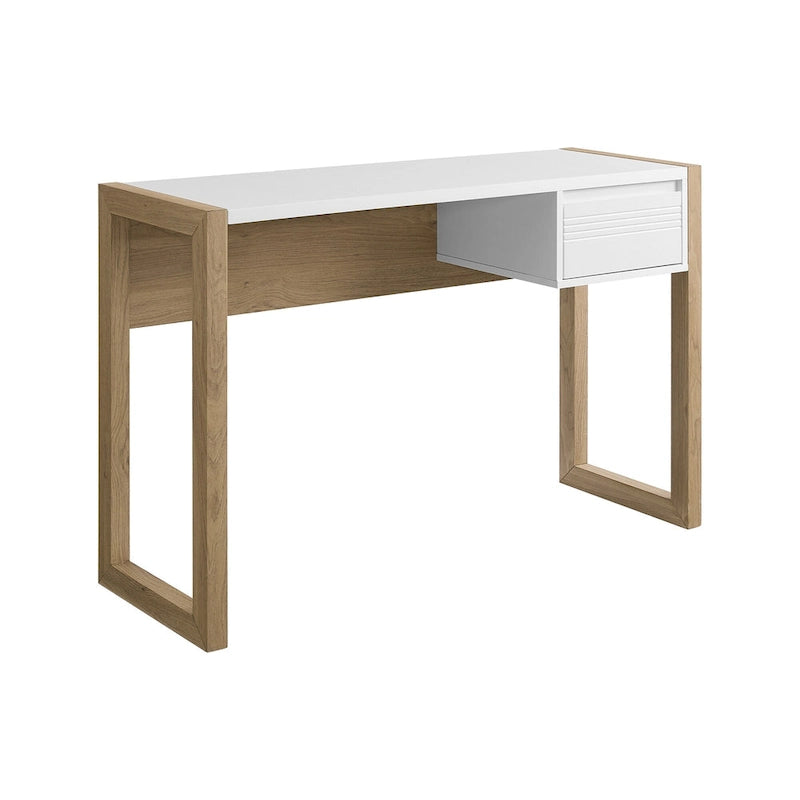 Bureau bicolore de 117 cm, un tiroir de rangement, pieds traîneau, MDF résistant à la déformation, bureau à domicile ou coiffeuse de chambre