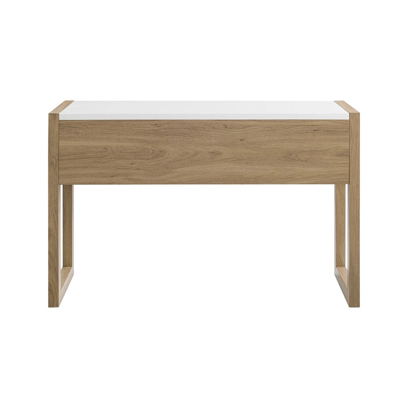 Bureau bicolore de 117 cm, un tiroir de rangement, pieds traîneau, MDF résistant à la déformation, bureau à domicile ou coiffeuse de chambre