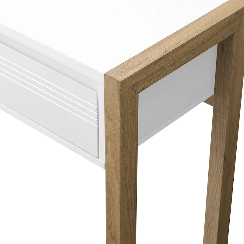 Bureau bicolore de 117 cm, un tiroir de rangement, pieds traîneau, MDF résistant à la déformation, bureau à domicile ou coiffeuse de chambre