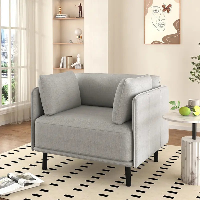 Fauteuil en similicuir, assise et dossier rembourrés, pieds en bois massif, touche décorative pour le salon