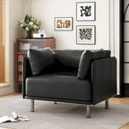 Fauteuil en similicuir, assise et dossier rembourrés, pieds en bois massif, touche décorative pour le salon