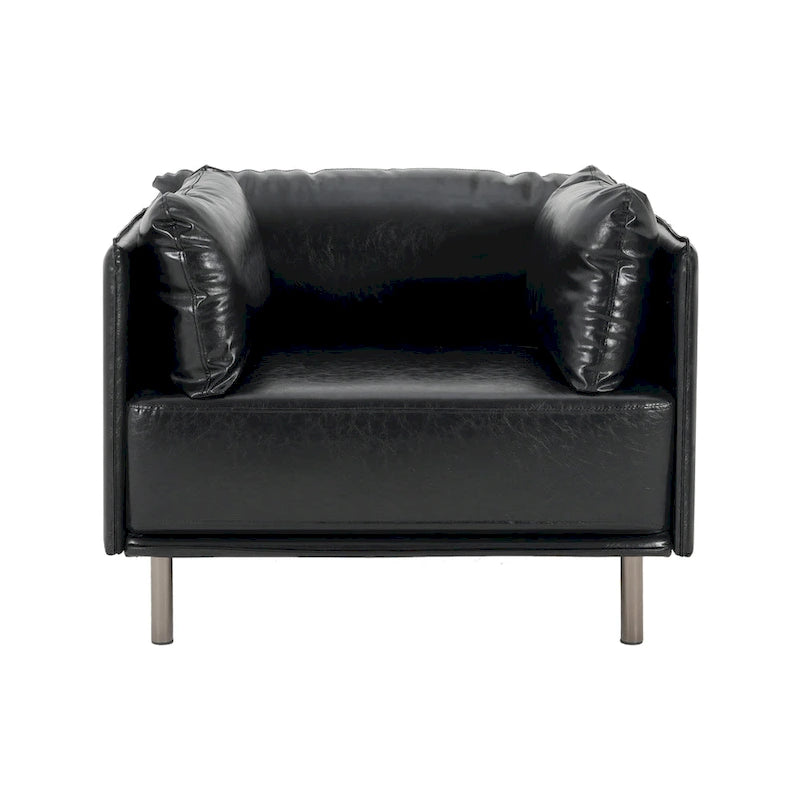 Fauteuil en similicuir, assise et dossier rembourrés, pieds en bois massif, touche décorative pour le salon