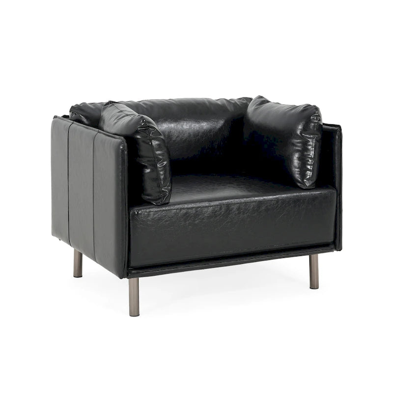 Fauteuil en similicuir, assise et dossier rembourrés, pieds en bois massif, touche décorative pour le salon