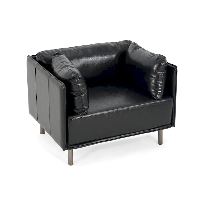 Fauteuil en similicuir, assise et dossier rembourrés, pieds en bois massif, touche décorative pour le salon