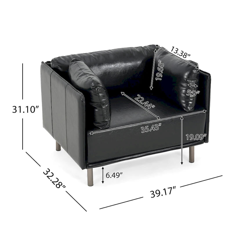 Fauteuil en similicuir, assise et dossier rembourrés, pieds en bois massif, touche décorative pour le salon