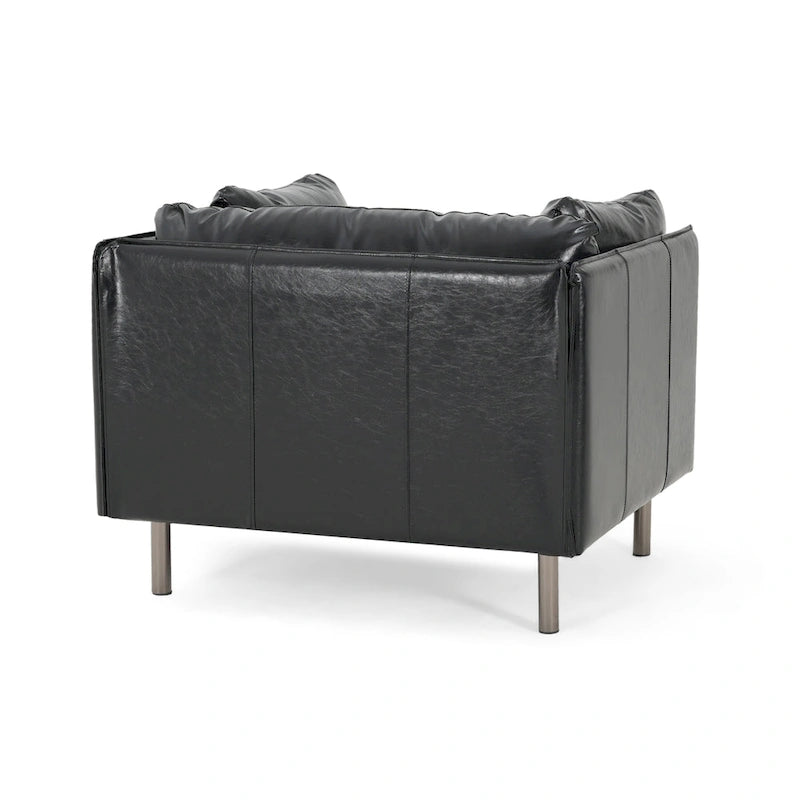 Fauteuil en similicuir, assise et dossier rembourrés, pieds en bois massif, touche décorative pour le salon