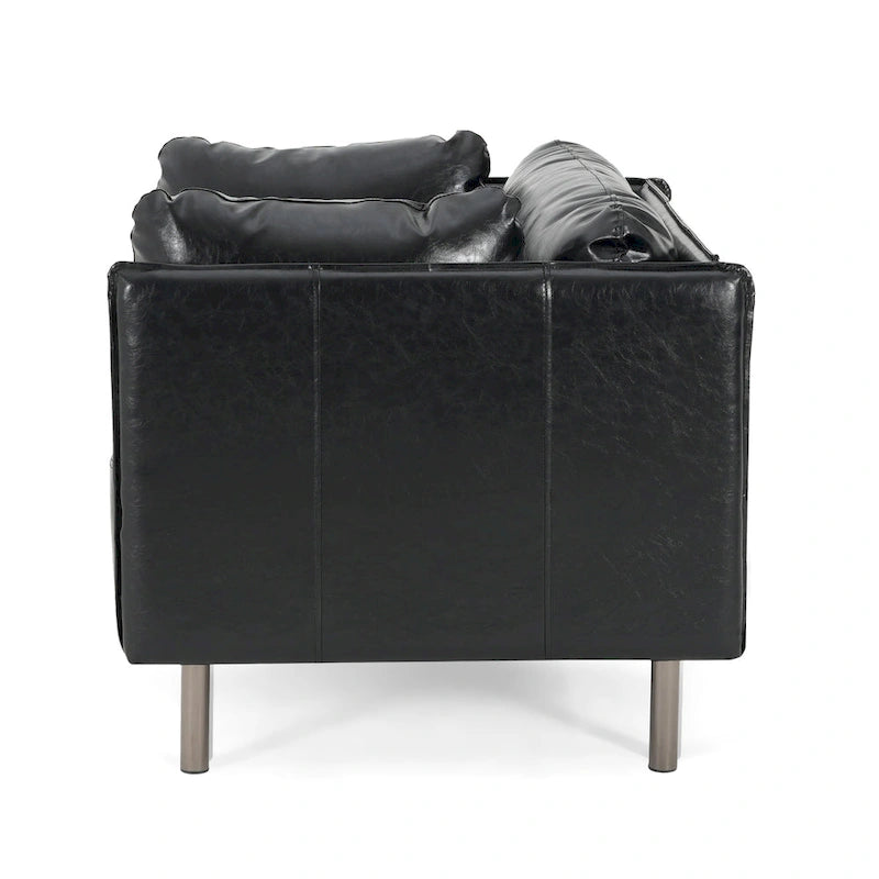 Fauteuil en similicuir, assise et dossier rembourrés, pieds en bois massif, touche décorative pour le salon