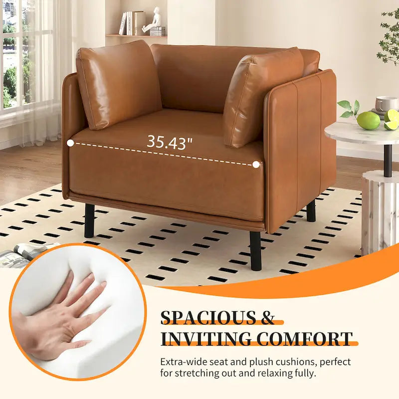 Fauteuil en similicuir, assise et dossier rembourrés, pieds en bois massif, touche décorative pour le salon