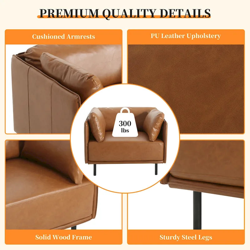 Fauteuil en similicuir, assise et dossier rembourrés, pieds en bois massif, touche décorative pour le salon