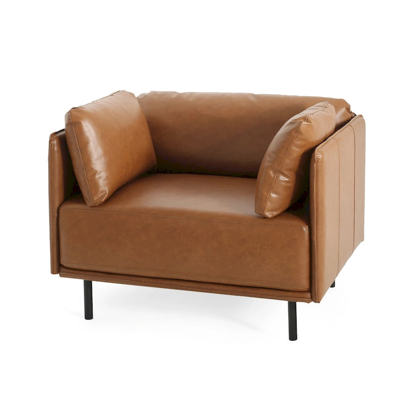 Fauteuil en similicuir, assise et dossier rembourrés, pieds en bois massif, touche décorative pour le salon