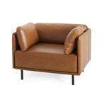 Fauteuil en similicuir, assise et dossier rembourrés, pieds en bois massif, touche décorative pour le salon
