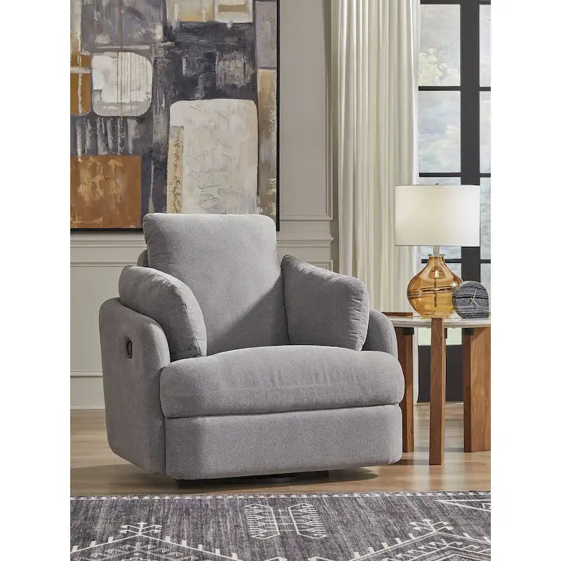 Fauteuil inclinable pivotant et coulissant gris foncé, tissu rembourré, base pivotante à 360°
