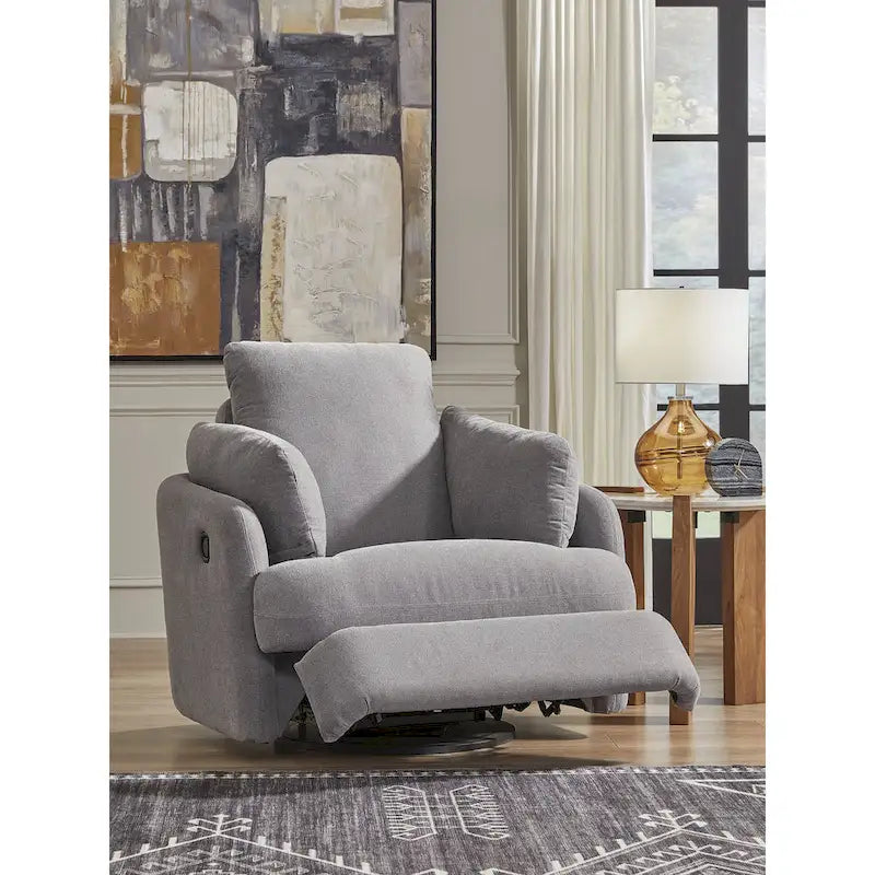 Fauteuil inclinable pivotant et coulissant gris foncé, tissu rembourré, base pivotante à 360°