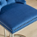 Lot de 2 tabourets de bar modernes 25 avec dossier capitonné, garniture cloutée, pieds en métal chromé, pour salle à manger, salon et chambre