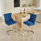 Lot de 2 tabourets de bar modernes 25 avec dossier capitonné, garniture cloutée, pieds en métal chromé, pour salle à manger, salon et chambre
