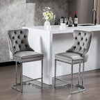 Lot de 2 tabourets de bar modernes 25 avec dossier capitonné, garniture cloutée, pieds en métal chromé, pour salle à manger, salon et chambre