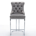 Lot de 2 tabourets de bar modernes 25 avec dossier capitonné, garniture cloutée, pieds en métal chromé, pour salle à manger, salon et chambre