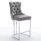 Lot de 2 tabourets de bar modernes 25 avec dossier capitonné, garniture cloutée, pieds en métal chromé, pour salle à manger, salon et chambre