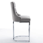 Lot de 2 tabourets de bar modernes 25 avec dossier capitonné, garniture cloutée, pieds en métal chromé, pour salle à manger, salon et chambre