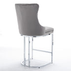 Lot de 2 tabourets de bar modernes 25 avec dossier capitonné, garniture cloutée, pieds en métal chromé, pour salle à manger, salon et chambre