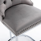 Lot de 2 tabourets de bar modernes 25 avec dossier capitonné, garniture cloutée, pieds en métal chromé, pour salle à manger, salon et chambre