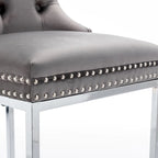 Lot de 2 tabourets de bar modernes 25 avec dossier capitonné, garniture cloutée, pieds en métal chromé, pour salle à manger, salon et chambre