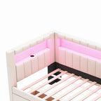 Lit plateforme rembourré avec ports USB et éclairage LED - Cadre de lit double/simple avec 2 tiroirs de rangement - Chambre à coucher moderne