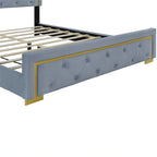 Lit plateforme capitonné Queen Size avec tête de lit capitonnée à points de traction
