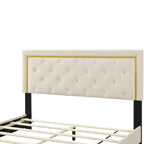 Lit plateforme capitonné Queen Size avec tête de lit capitonnée à points de traction