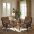 Fauteuil d'appoint, bois de manguier massif artisanal, cuir de buffle pleine fleur, mousse haute densité, milieu du siècle moderne