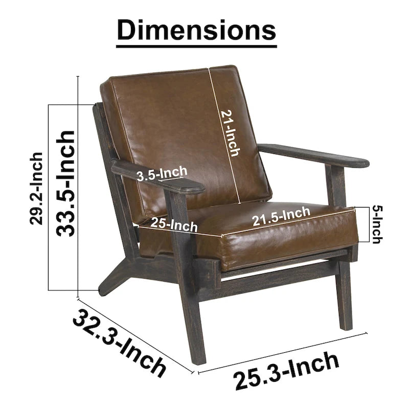 Fauteuil d'appoint, bois de manguier massif artisanal, cuir de buffle pleine fleur, mousse haute densité, milieu du siècle moderne