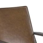 Fauteuil d'appoint, bois de manguier massif artisanal, cuir de buffle pleine fleur, mousse haute densité, milieu du siècle moderne