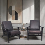 Fauteuil d'appoint, bois de manguier massif artisanal, cuir de buffle pleine fleur, mousse haute densité, milieu du siècle moderne