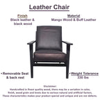 Fauteuil d'appoint, bois de manguier massif artisanal, cuir de buffle pleine fleur, mousse haute densité, milieu du siècle moderne