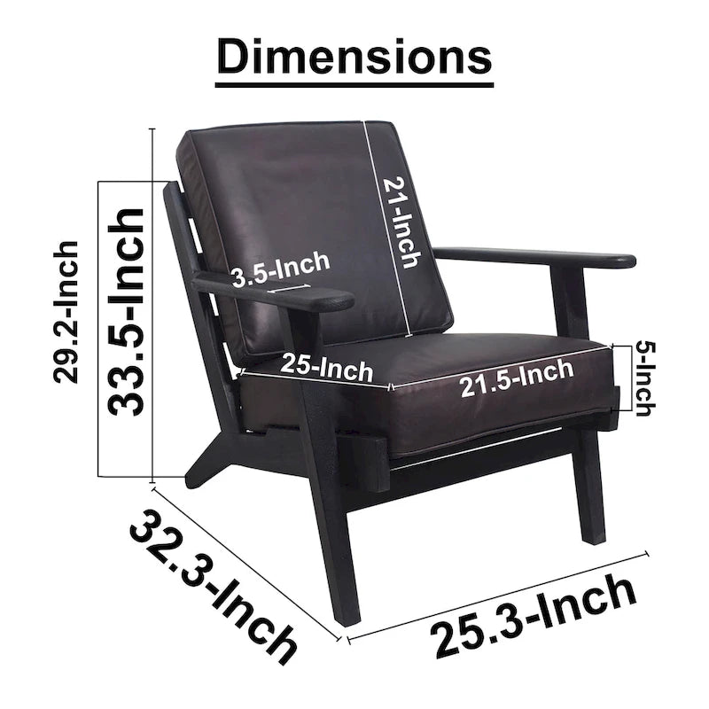 Fauteuil d'appoint, bois de manguier massif artisanal, cuir de buffle pleine fleur, mousse haute densité, milieu du siècle moderne