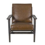 Fauteuil d'appoint, bois de manguier massif artisanal, cuir de buffle pleine fleur, mousse haute densité, milieu du siècle moderne