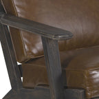 Fauteuil d'appoint, bois de manguier massif artisanal, cuir de buffle pleine fleur, mousse haute densité, milieu du siècle moderne