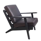 Fauteuil d'appoint, bois de manguier massif artisanal, cuir de buffle pleine fleur, mousse haute densité, milieu du siècle moderne