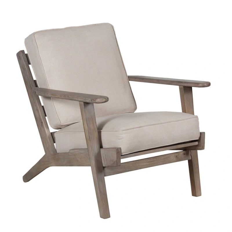 Fauteuil d'appoint, bois de manguier massif artisanal, cuir de buffle pleine fleur, mousse haute densité, milieu du siècle moderne