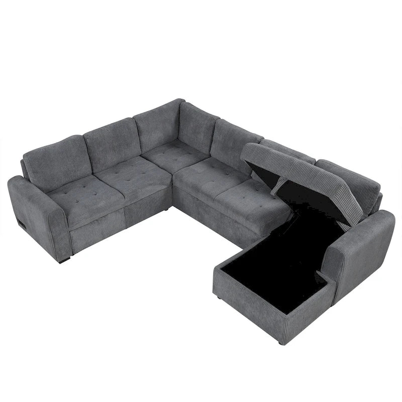 Canapé-lit d'angle en U, méridienne de rangement, ports USB intégrés, canapé-lit de salon
