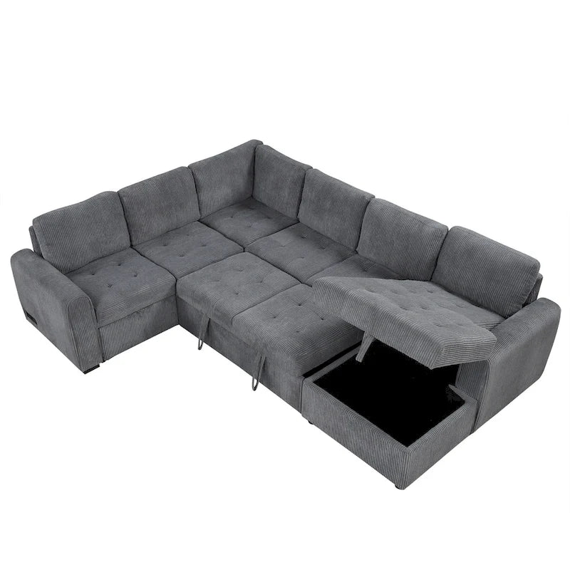 Canapé-lit d'angle en U, méridienne de rangement, ports USB intégrés, canapé-lit de salon