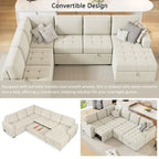 Canapé-lit d'angle en U, méridienne de rangement, ports USB intégrés, canapé-lit de salon