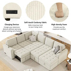 Canapé-lit d'angle en U, méridienne de rangement, ports USB intégrés, canapé-lit de salon