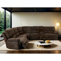 Canapé d'angle inclinable avec console et ports USB, marron foncé, salon moderne