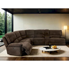 Canapé d'angle inclinable avec console et ports USB, marron foncé, salon moderne
