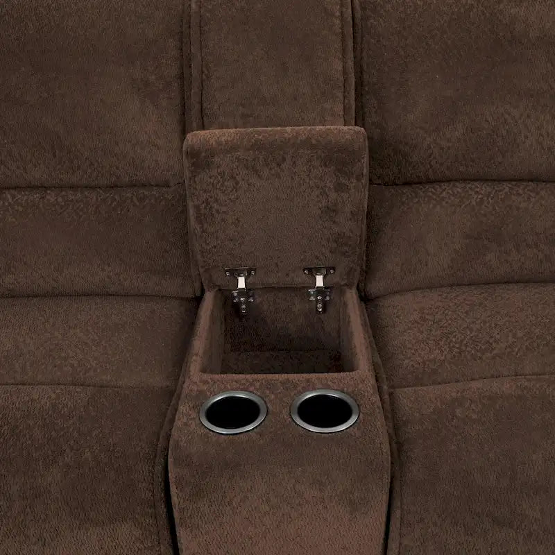 Canapé d'angle inclinable avec console et ports USB, marron foncé, salon moderne