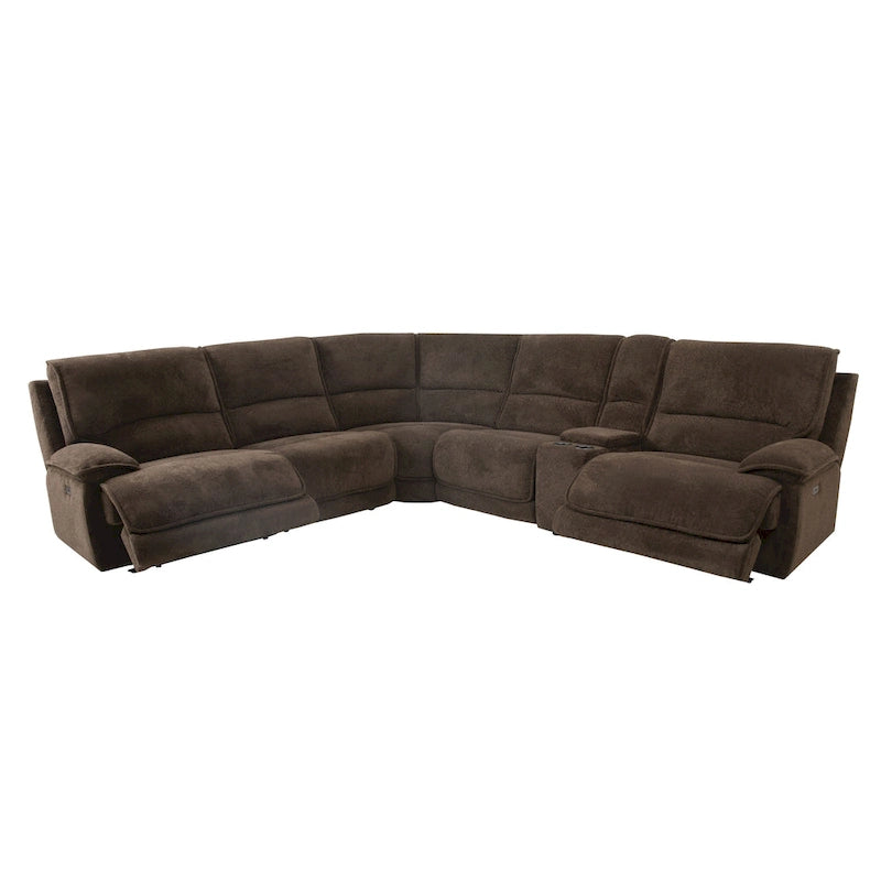 Canapé d'angle inclinable avec console et ports USB, marron foncé, salon moderne
