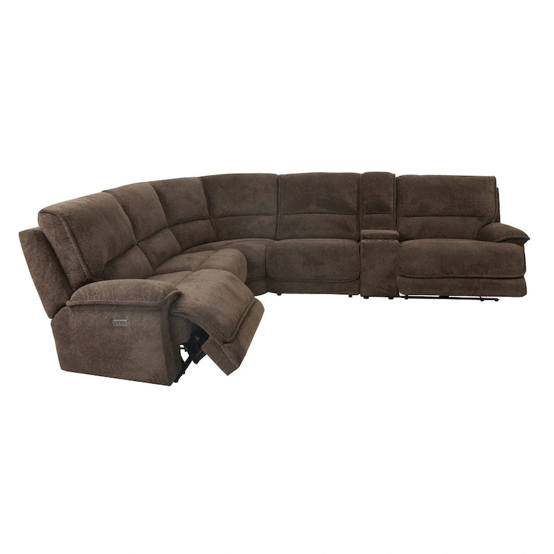 Canapé d'angle inclinable avec console et ports USB, marron foncé, salon moderne
