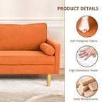 Canapé deux places exquis de 65 po en polyester orange avec poches latérales et oreillers ronds - 65 po